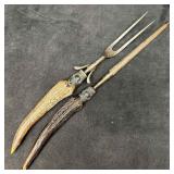 Two Piece Sterling Mounted Antler Carving Set Knif