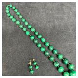 Natural Malachite Bead Necklace and Earrings Set 1