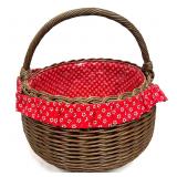 Large Whicker Basket With Red Fabric & Flowers