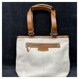 Coach Two-Tone Pebbled Leather Tote Bag Cream and