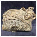 Art Nouveau Gilt Bronze Femme Fleuri Jewelry Box S