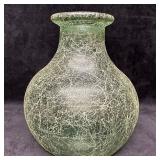 Green Crackle Webbed String Style Glass Vase Unmar