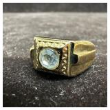 Men's Gold-Plated Ring with Clear Faceted Stone