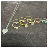Collection of Costume Jewelry Rings and Silver Ton