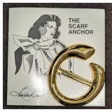 Linda Dano Gold Tone Scarf Anchor Brooch