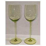 2 Vintage 8' Green Glass Wine Glasses A