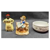 German Ashtray Mammy Pepper Shaker & Girl Planter