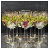 Set of Twelve Hand Painted Grape Motif Wine Glasse