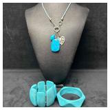 Faux Turquoise Art Deco Style Necklace and Bracele