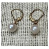 14k Gold Pearl Factory Dangle Earrings
