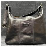 Oroton Black Leather Shoulder Bag with Adjustable