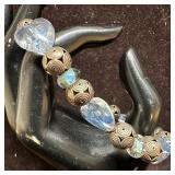 Blue Glass Heart and Round Shaped Beads with Sterl