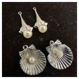Faux Pearl Sterling Silver Pendant Set Shells D89
