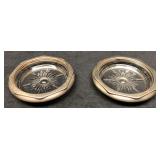 Pair Vintage MCM Clear Cut Glass Silver Plate Coas