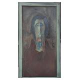 Vintage Framed Original Oil Pastel On Wood Fearful