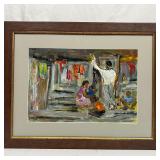 Original Mixed Media Painting Colorful Street Scen