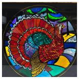 Framed Stained Glass Turkey Panel Colorful Leaded