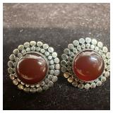 925 Sterling Silver Carnelian Round Pebble Texture