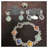 Multi Gemstone Jade Marcasite Black Onyx Tigers Ey