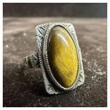 Oval Tiger's Eye Silver Ring Boho or Native Style