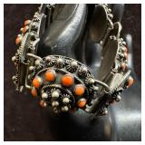 Domed Coral Cabochons 800 Silver European Etruscan