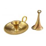 Vintage Brass Bell And Candle Holder
