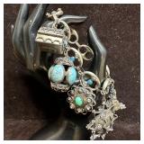 800 Silver Locket Ornate Turquoise and Coral Multi