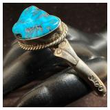Turquoise Nugget Silver Rope Bezel Cuff Bracelet O