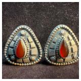 Carnelian Cabochon Tear Drop Accent Sterling Earri