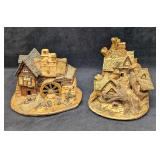 Vintage Watermilll And Cottages On A Hill Display