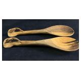 Wood Carved Spoon and For w Elephant Head Carving
