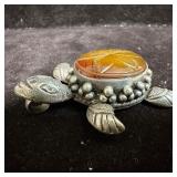 Sterling Silver Turtle Pendant with Carved Gemston