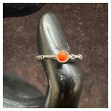 Sterling Silver Thin Band Red Coral Ring
