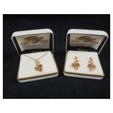 12K Gold Leaf Earrings and 10K Necklace Set by Sta