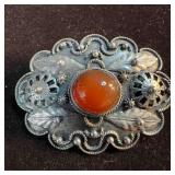 Carnelian Sterling Silver 800 Ornate Brooch B84