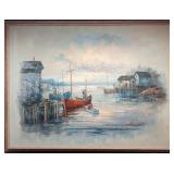 Framed Oil On Canvas Alan Simpson Dockside