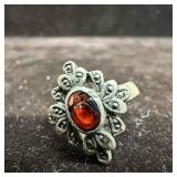 Garnet Marcasite Gemstone Sterling Ring Size 4 G71