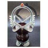 Vintage Art Glass Hand Blown Basket Bowl