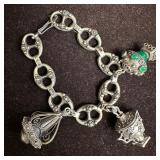 Green Stone Ornate Charms 800 Silver Bracelet with