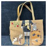 St Johns Bay Brown Suede Tote Handbag with Dog and
