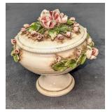 Vintage Capodimonte Floral Footed Candy Dish With