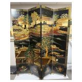 Antique Chinese Folding Screen Four Panel Black La