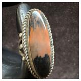 Petrified Wood Agate Silver Ring O60