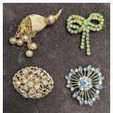 Vintage Unmarked Gold Silver Tone Rhinestones Faux