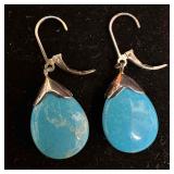 Turquoise Blue Dangle Sterling Silver Earrings G48