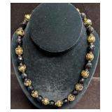 Vintage Italian Murano Black And Gold Art Glass Be