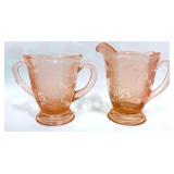 Royal Lace Pink Depression Cream & Sugar Glassware