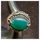Sterling Silver Cocktail Style Green Agate 925 Rin