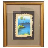 Original Framed Oil On Papyrus Daytime Pyramids Eg