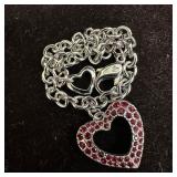 Swarovski Swan Signed Red Crystal Heart Charm Brac